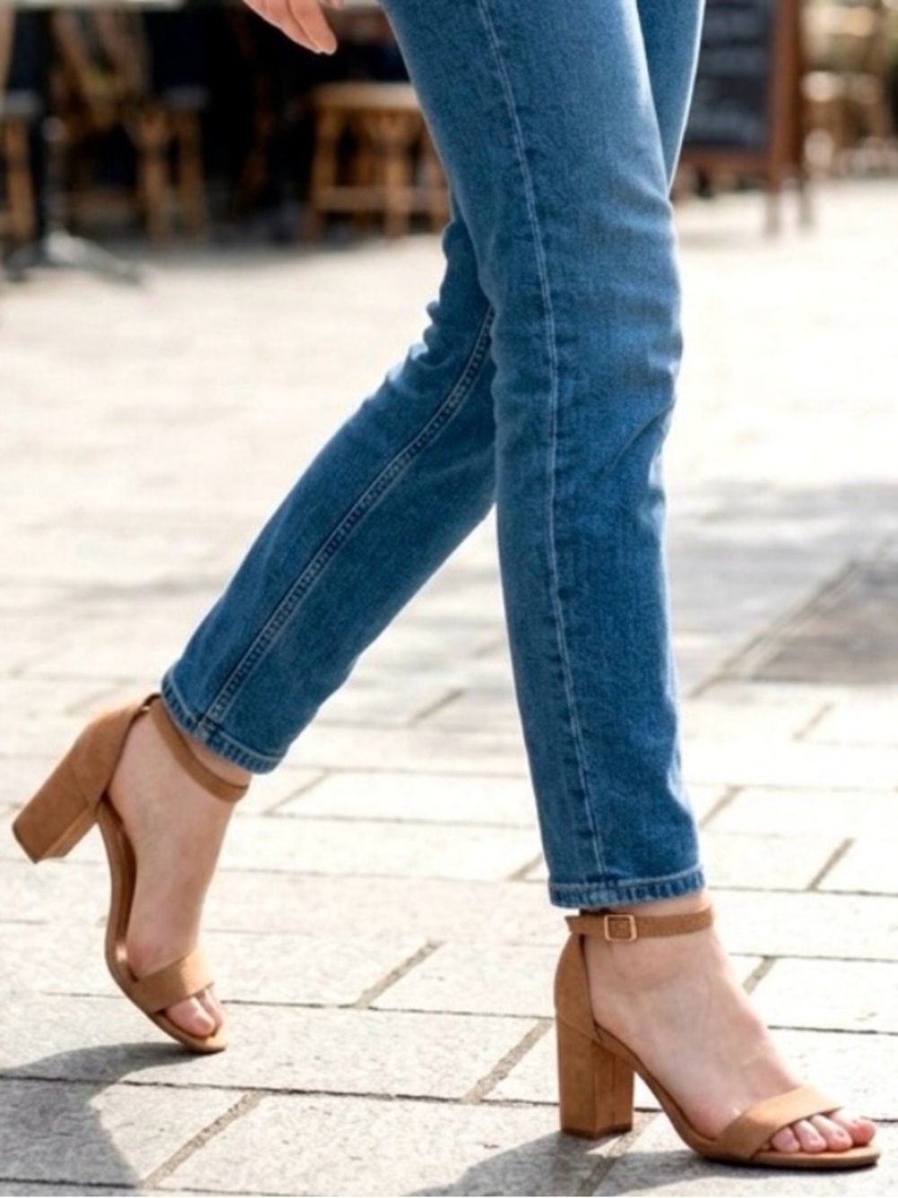 Nude Tan Block Heel Ankle Strap Sandals Women's Size 10 Wedding Heels - Picture 2 of 6